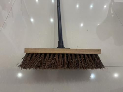 Mitclear 30cm Balai de Jardin avec Manche Long(140cm), Brosse Extérieur avec Fibre de Arenga Naturel, Balai Industriel Réglable pour Le Nettoyage des Routes, Sols, Cour, Usine, Atelier, Garage