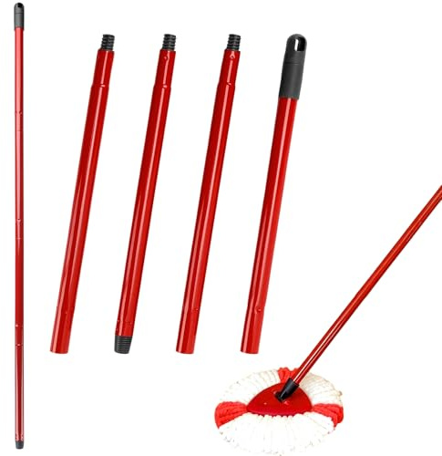 YUENPUN 2 PCS Mop Replacement Handle, 4 Section Plastic Broom Handle, German Style Threaded Mop Handles for Floor Cleaning, Red
