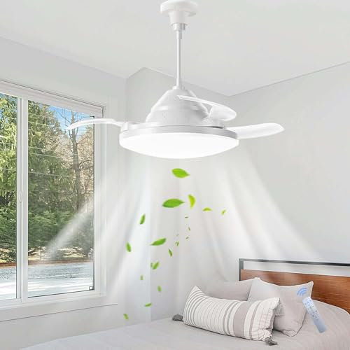 Ventiladores de techo con luces y control remoto, ventiladores de techo con lámparas y aspas retráctiles, ventilador invisible, luz regulable, techo silencioso para dormitorio, sala de estar y comedo
