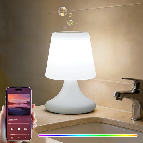 uuffoo Shower Lamp Cordless LED Table Lamp with Speaker Patio Outdoor Speaker with Lights RGB IP44 for Patio Pool Party Balcony Bathroom (Waterproof, Rechargeable)