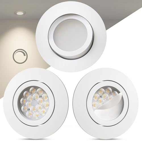 Scandinavian home 3er Set LED Einbaustrahler 230V Dimmbar - LED Spots 230V Warmweiß 3000K, 470 lm, CRI 90+, 68mm Lochmaß - IP44 Badezimmer Geeignet - Deckenspots Weiß-Matt, Schwenkbar