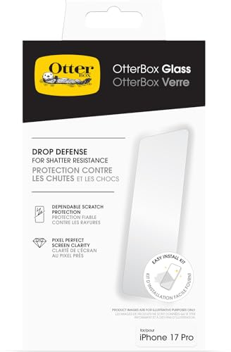 OtterBox Glass skärmskydd för iPhone 17 Pro, 9H hårdhetshärdat glas, repskydd, skydd mot splitter