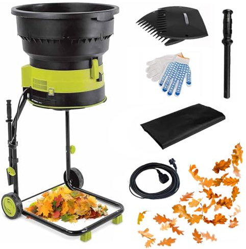 Electric Leaf Mulcher Shredder 2500W with Wheels, 8000RPM Chipper, Garden Cleanup Tool, Composting Machine, Includes Storage Bag for Easy Maintenance(10mPowercord)