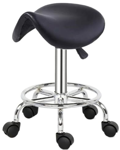 UALXPAO Rollhocker Rollhocker Hydraulischer Sattel Salonhocker Massagestuhl Tattoo Gesichts-Spa Büro Friseurstühle Professionell(Black)