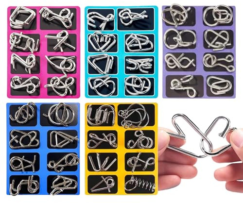 Metall Knobelspiele Set 40 Stück Aufgaben Puzzle, 3D Brainteaser Metall Puzzle Für Spiele Geduldspiel, Für Erwachsene Und Kinder Ab 6 Jahre Geduldspiele, Geschicklichkeitsspiele Mit Lösungskarten