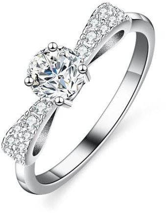 Ayoiow Schleife Freundschaftsring Frauen für Damen mit 0.5ct Moissanit, Vorsteckring Platin für Sie, Platin 950 Größe 56 (17.8)