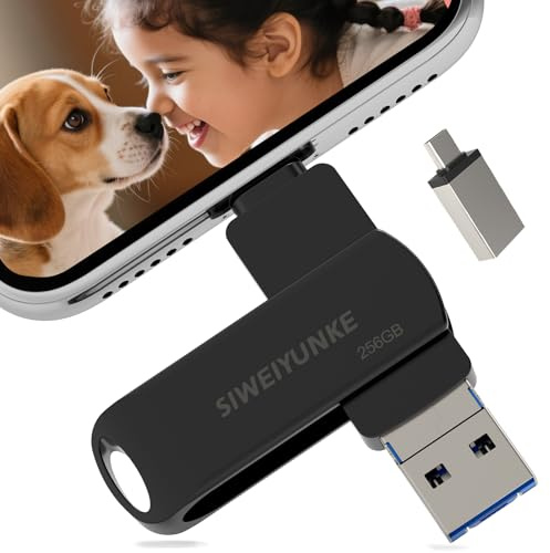 USB Stick 256GB für Phone, 4-in-1 Speicherstick, Photostick, Fotostick 3.0, Externer Speicher für Fotos und Videos, Schnelle Übertragung, Flash Drive für Handy/iOS/Android/Pad/Laptop/Pc, Schwarz