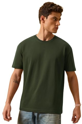 The Souled Store Premium Essentials: avslappnad oversize-t-shirt för män och pojkar, avslappnad, lätt, enfärgad, med rund hals, tillverkad av bomullsblandning, timjan, XS