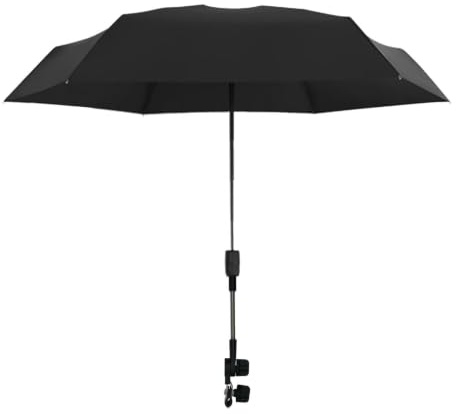 Barnvagn parasoll – med klämma, barnvagnsparaply med 360° | Svart vinylparaply med handtag, barnvagn parasoll UPF 50+, stolparaply att sätta på för barnvagnar, barnvagn