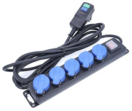 as - Schwabe regleta de enchufes Industrial con 5 Tomas - Interruptor diferencial PRCD 30mA - Enchufe múltiple de 4,5 m H07RN-F 3G1,5 - fijación Mural - Interruptor Iluminado - IP44, 38604