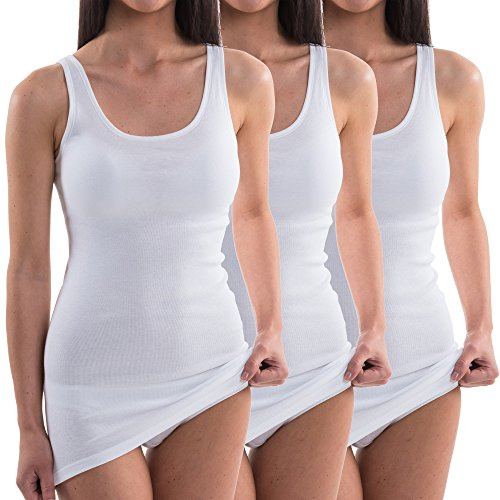 HERMKO 1317 Lot de 3 Maillots de Corps Femmes Extra Longs (+ env. 10 cm) 100% Coton Biologique, Couleur:Blanc, Taille:46/48 (L)