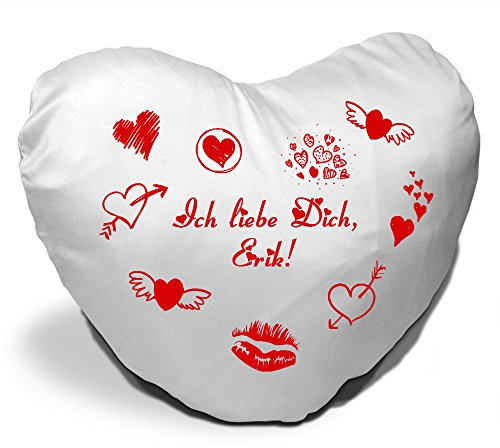 Herzkissen mit Namen Erik und Motiv - Ich Liebe Dich - | Geschenk für den Valentinstag | Kuschelkissen | Schmusekissen