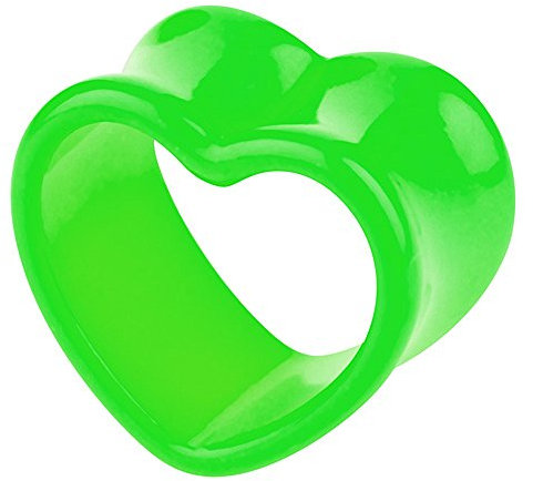 Piercingfaktor Flesh Tunnel Kunststoff Double Flared Herz Ohr Plug Ear Piercing Farbig Grün 10mm