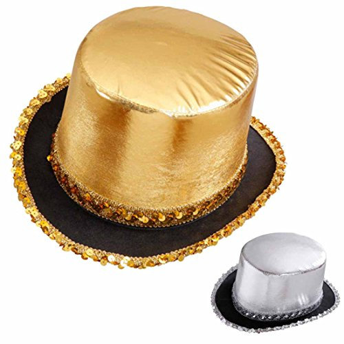 Amakando Zylinderhut Gold Pailletten Zylinder Hut Gold Disco Glitzerhut Showhut Kopfbedeckung Silvester Party Herrenhut Damenhut Fasching Show Glitter Karnevalshut Faschingshut Schlager Mottoparty