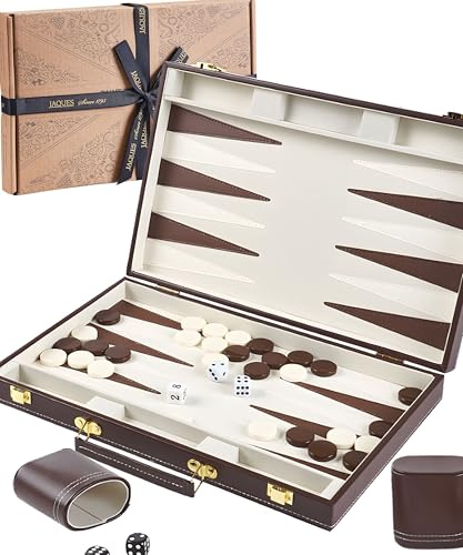 Jaques of London 15 Backgammon Set | Luxury Traditional Games with Premium Box | Brown Leatherette Folding Case for Travel Backgammon | Classic Board Game for Adults & Families | Since 1795