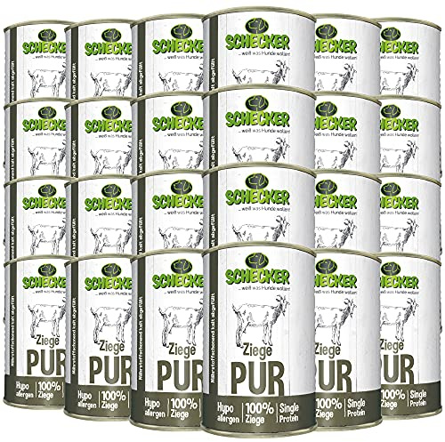 Schecker Nassfutter - 100% Ziege PUR - 24 x 410 g - getreidefrei - hypoallergen - glutenfrei - ausgewählte Stücke