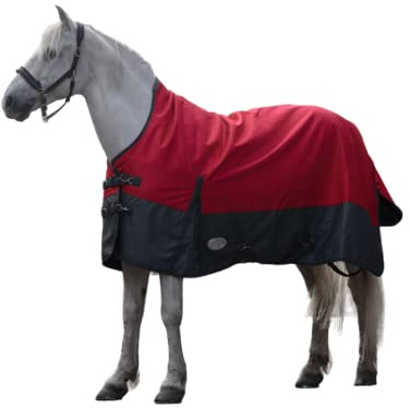 Pferdedecke 600D High Neck Weidedecke Winterdecke Regendecke Turnout : Fleece Innenfutter Red/Black - 145cm