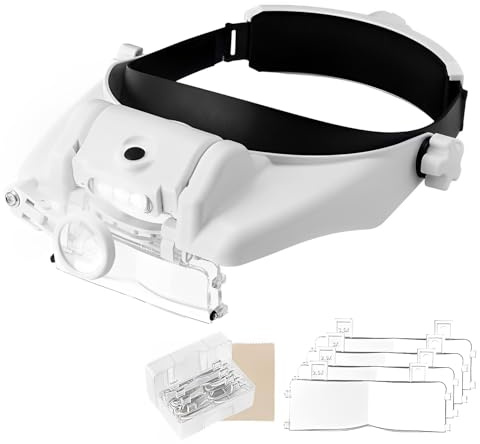 LED Kopfband Lupenbrille mit Licht Beleuchtung Brillenlupe Kopflupe Lamp Stirnlupe Hände Frei Leselupe,6 Linse (1,0X zu 13,0X)
