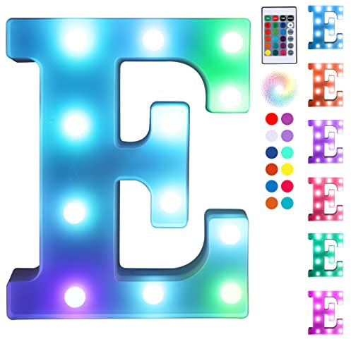 Foaky Colorful LED Letter Lights with Remote,Marquee Light Up Letters Sign for Night Light Wedding/Birthday Party Battery Powered Christmas Lamp Home Bar Decoration(E)