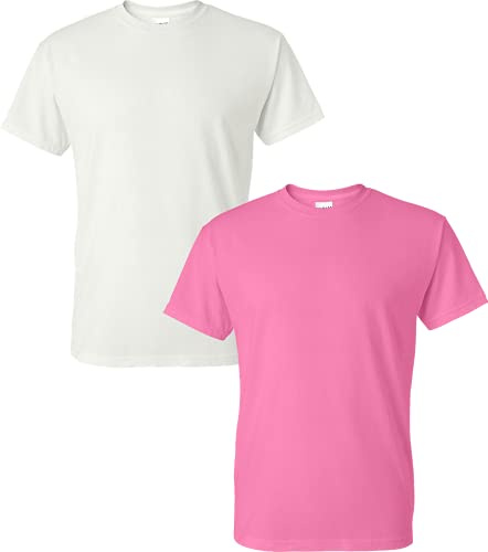 5.6 oz. 50/50 T-Shirt (G800), White/Azalea, Medium