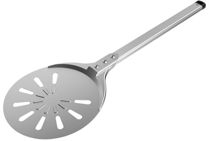 Honsdom Pizzaschieber Perforiert, 8 Zoll Pizzawender Rund Pizzaschaufel aus Hart Eloxiertem Aluminium, Abnehmbarer 40cm Metallgriff für Hausgemachtes Pizza Brot Kuchen