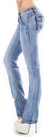 Miss RJ Jeans Damen Skinny Jeans Flap Pocket Dicke Nähte Jeanshose (DE/NL/SE/PL, Numerisch, 44, Regular, Regular, Hellblau)