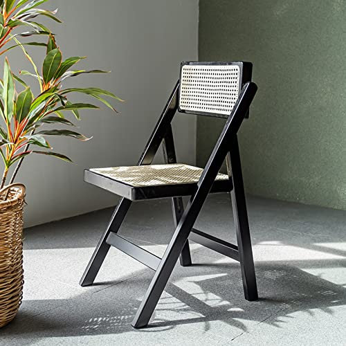 Wiener Geflecht Klappstuhl Holz Rattan Garden Dining Chairs, Camping Chair Ultralight 150 Kg Belastbarkeit, Klappstuhl Outdoor Balkonstühle, 360° Drehbare, Atmungsaktive Rückenlehne ( Color : Black )