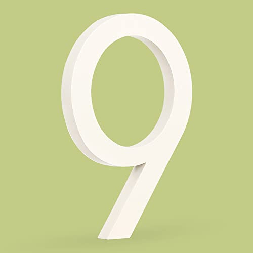 HASWARE Schwimmende Hausnummer 6 Zoll (15 cm) Stilvolle Türnummern Alphabet Plaque Straße Privatadresse Ziffern (9, Weiß)
