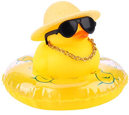KINBOM Pato Decoracion Coche, Pato de Goma Pato Coche Accesorios Adorno de Coche Pato Salpicadero Coche Decoración para Oficina Dormitorio Juguete de Baño (Anillo de Natación Transparente Amarillo)