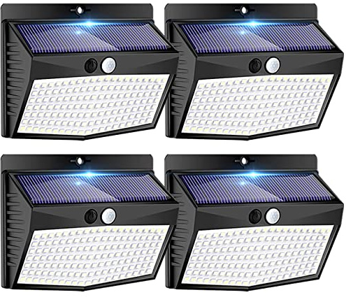 Peasur Solar Security Lights Outdoor Motion Sensor, 168LED 4 Pack Solar Powered Lights Outdoor Garden with 3 Modes, IP65 Waterproof Fence Lighting for Outside Yard Porch Step Deck