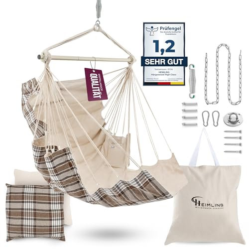 HEIMLING Hängesessel High-Class Outdoor & Indoor XXL [All Inclusive Paket mit Aufhängung + 3 Kissen] Kinder & Erwachsene bis 150 kg | Hängematte Wohn- Schlafzimmer, Garten Balkon Terrasse