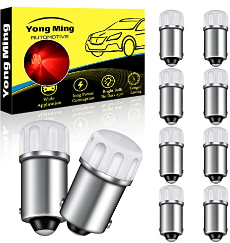 YONGMING H6W T4W BA9S BA9 LED Bulbs 53 57 1895 64111 1891 Led Bub for Car Side Marker Dome Map License Plate Lights Red 12V Pack of 10