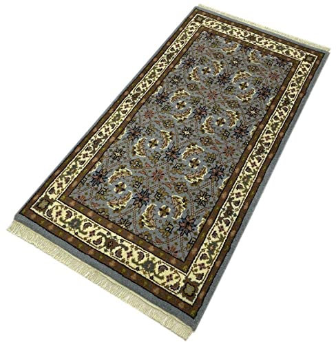 Hell Blau Teppich Wolle Handgeknüpft Orientteppich 100% Schurwolle 90X170 cm D10