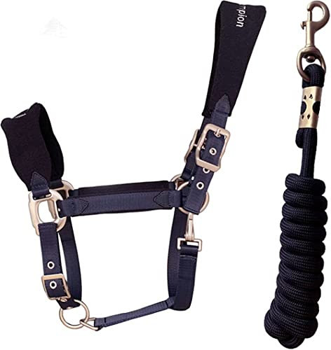 Unistrengh Halfter Führstrick Set für Pferde gepolstert Fleece Weidehalfter verstellbar Stallhalfter Strick Pferdehalfter M, Marineblau