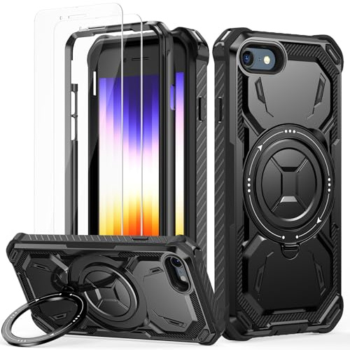 Lanhiem für iPhone SE 2020/2022/8/7 Hülle,360° Ring Ständer,Stoßfest Armor | mit 2X Schutzfolie, Robust Bumper Schutzhülle, Military Panzerhülle, Kratzfest Handyhülle für iPhone SE 2020/2022/8/7 Case