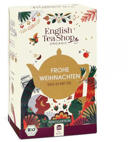 English Tea Shop - Tee Geschenk Frohe Weihnachten, personalisierbar, mit Klappkarte, Wichtelgeschenk, BIO, 20 Teebeutel, 5 Sorten
