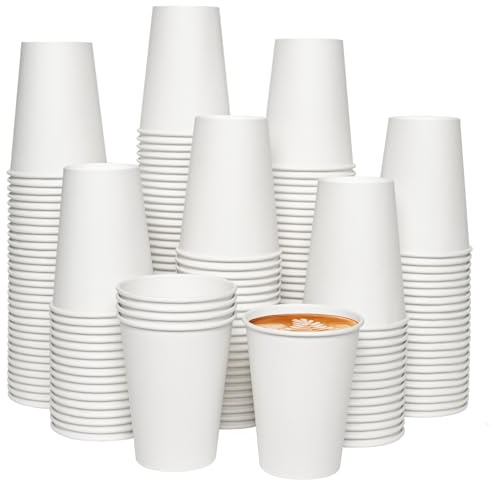 JOLLY CHEF 300 Pack Disposable Paper Coffee Cups White 12 oz Hot Beverage Paper Cups for Water, Ideal for for Thanksgiving, Christmas, Parties