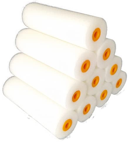 Quercos Confezione da 10 Rullo di ricambio per vernice Superfein - Rullo in schiuma da 11 cm diritto - Mini Rulli Vernice per lacca all'acqua e solventi. Schiuma di ricambio poliestere ad alta densità