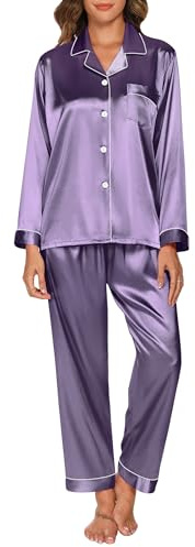 GAESHOW Pyjama Soie Femme Ensembles de Pyjama en Satin de Soie Manches Longues Vêtements de Nuit Femme pour Toutes Les Saisons