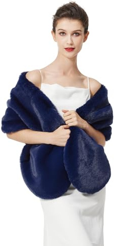 BEAUTELICATE Châle Étole en Fausse Fourrure Cape Boléro De Femme Mariage Hiver sur Robe de Soirée Mariée Cérémonie Fête Demoiselle d'honneur Grande Taille (Taille Unique, Amélioré - Bleu Marine)