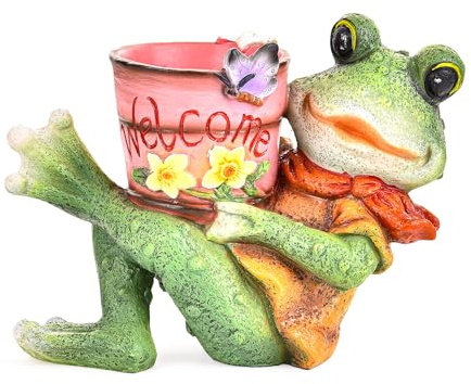 Sungmor Frog Garden Statue, Succulent Pot - Funny Frog Holding Bucket Figurine, Resin Decorative Planter for Indoor Outdoor, Home Lawn Office Yard Decor
