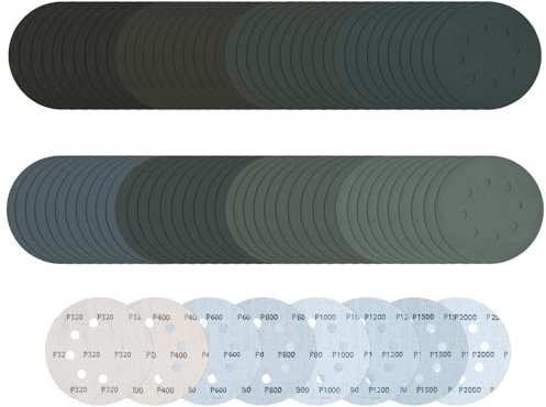Xrkuu 80Pcs 125mm Sanding Discs Hook & Loop 320/400/600/800/1000/1200/1500/2000 Grit, Wet Dry Sanding Discs Round Orbital Sander Discs Pads Sandpaper for Grinding and Polishing Wood, Furniture and Car