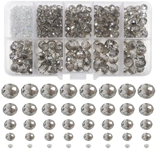 TOAOB 1000pz Perline di Vetro di Cristallo Sfaccettato 2mm a 10mm Grigio | Trasparente Perle Cristallo Ceco, Rondella, per Braccialetti Bigiotteria Collane Gioielli Fai Da Te