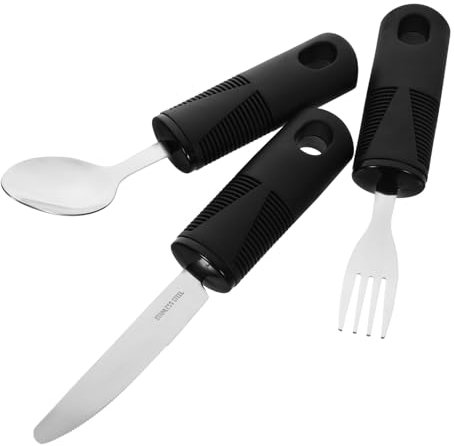 Luxshiny Vajilla Antivibración Para Personas Mayores Incluye Cuchara Tenedor y Cortador Portátil Utensilios Adaptables De Cocina Para Adultos Discapacidad Uso Comidas Familiares