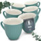 Set of 6 Stoneware Mugs - Coffee Mug Set - Modern, Dishwasher, Microwave, and Scratch Resistant - Stylish Tea and Coffee Mug Set - Coffe Cup - Elegant Grooved Mugs in Petrol