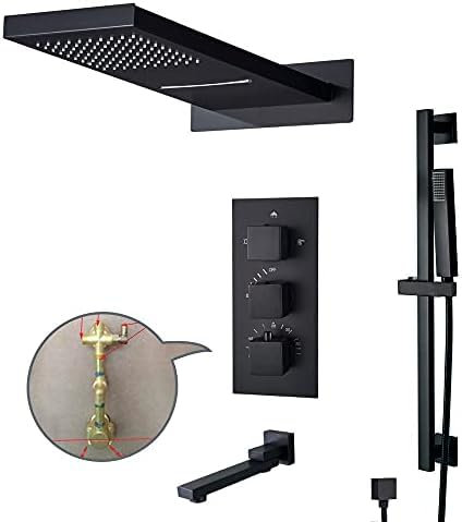 Luxus-Wasserfall-Regendusche-Wasserhahn-Thermostat-Ventilmischer Wandmontierte Thermostat-Dusche Mit Handbrause Schwarzer Wasserhahn, Mattschwarz,Matt-schwarz