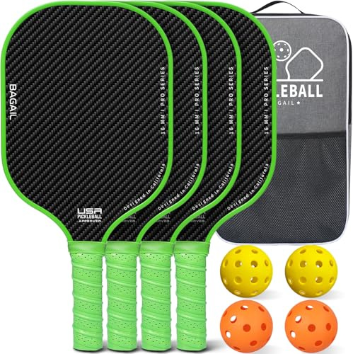 BAGAIL Pickleball-racketar, Pickle Ball-racketar med 4 bollar, Lätta – Hög stötdämpning – Ergonomiska, Lämpliga för pickleball inomhus och utomhus
