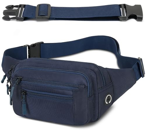Bauchtasche Gürteltasche Hüfttasche mit Einem 30 cm Verlängerten Gürtel Unisex Modern Umhängetaschen Handytasche für Outdoor Reise Wandern Hundetraining Damen und Herren (Dunkelblau)