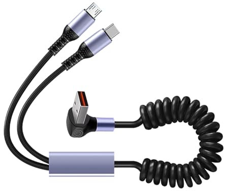 HENANX Spring Coils Charging Cord For MicroUSB Phones/Tablets 66W Fast Speed Charging Type C Data Syncs Cable