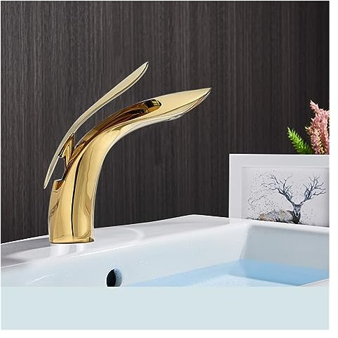 Matte Black Basin Mixer Modern Bathroom Faucet Waterfall Single Hole Hot and Cold Water Mixer Rose Basin Mixer Thermostat Faucet(Polished Gold)